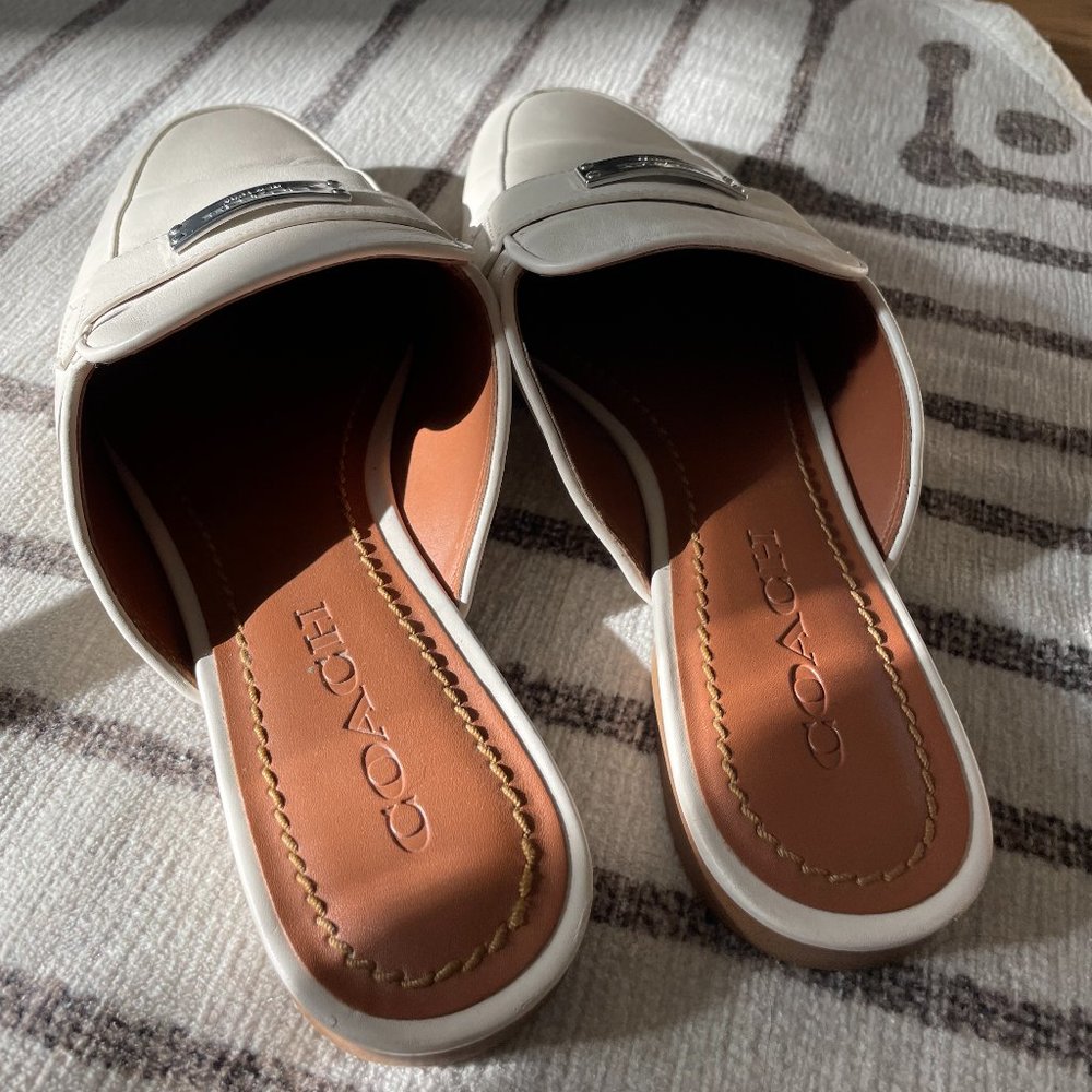 COACH Cream Leather Mule Loafers - Size 7.5